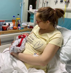 Jodie in hospital with her son